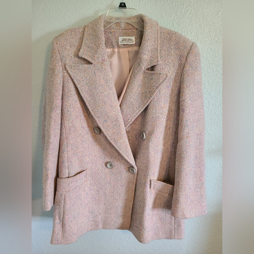 Vintage Lilli Ann Collections Union Made Pink Blazer Wool Coat Size Large